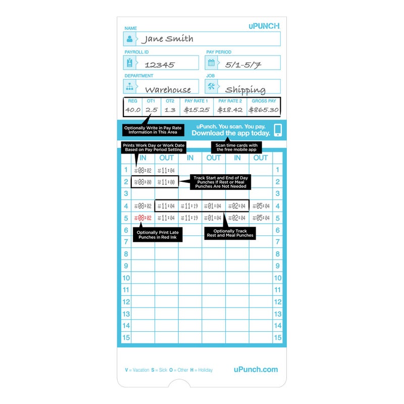 uPunch 50 Time Cards for FN1000 AutoAlign Time Clock - Image 3